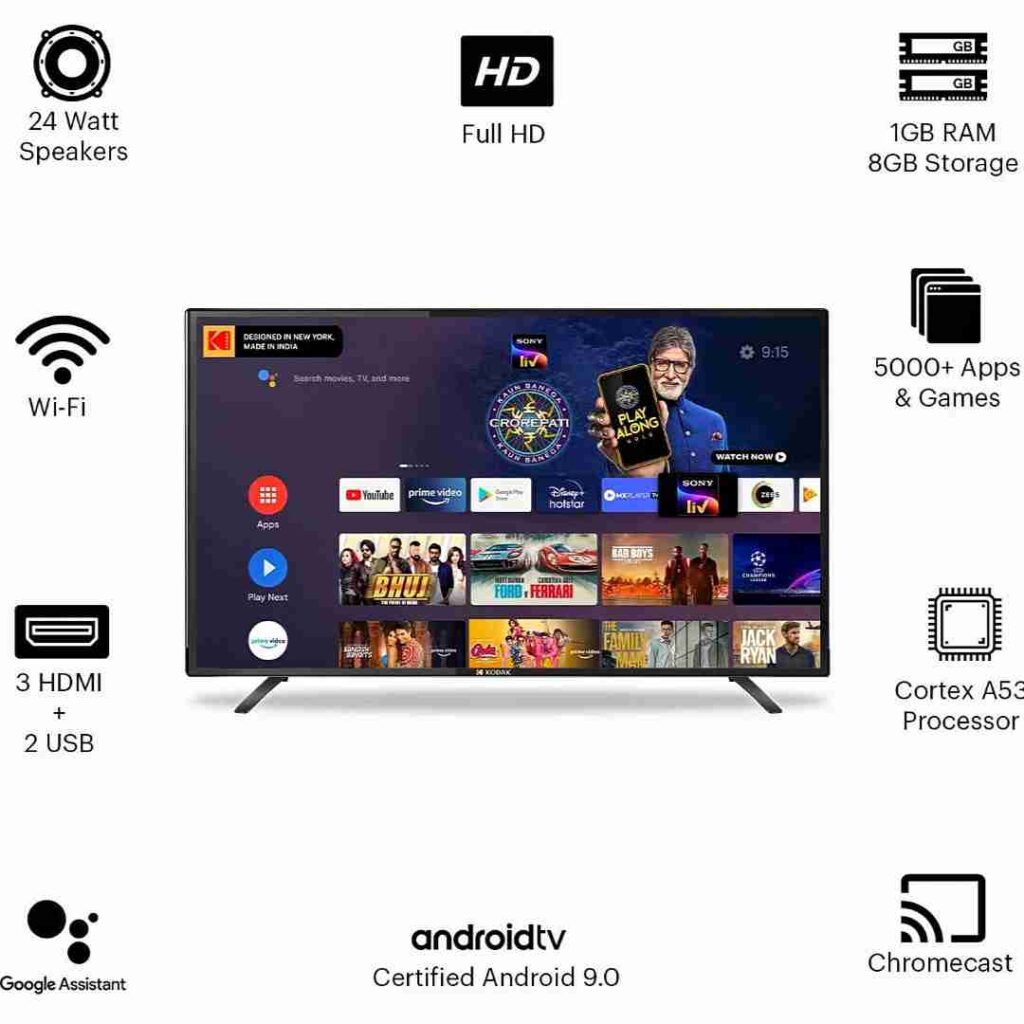 Kodak 80 cm (32 inches) HD Ready Certified Android Smart LED TV 32HDX7XPROBL (Black) (2021 Model)